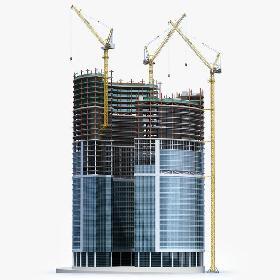 3D Tower crane LIEBHERR 710 HC-L Litronic and Construction Skyscraper